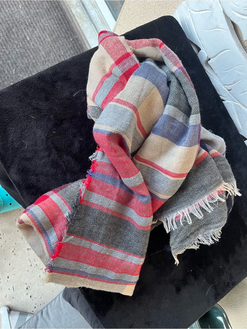 Striped Red and Gray Scarf - Unbranded